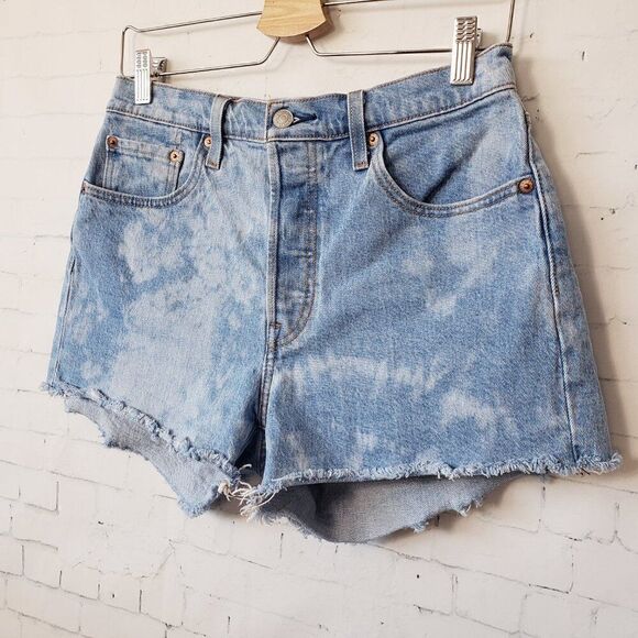 Levis 501 Womens Jean Shorts Size 28 Waist Bleach Acid Wash Denim Button Fly - Picture 2 of 10